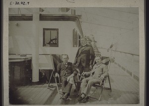 Missionare auf der Reise nach Kamerun. Miss. Gantenbein, F. Lutz, G. Spellenberg