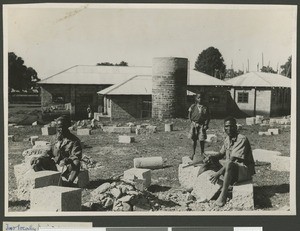 Masons at work, Chogoria, Kenya, 1948