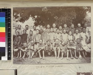 A group of male patients probably at a mission hospital near Xiamen, Fujian Province, China, ca. 1888-1906