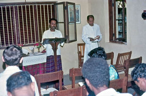 Church Service in Aden in 1967. Rev. Beihani in front