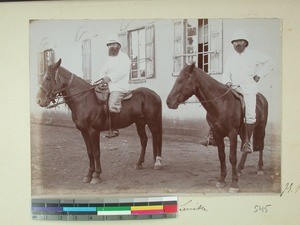 Johan and Hans Smith on horseback, Antsirabe, Madagascar, 1901
