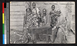 Group of men and boys in traditional dress, Nigeria, ca.1920-1940