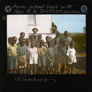 "Farm School Boys with Rev R.N. Dickson, Monetgo Bay, Jamaica", early 20th century