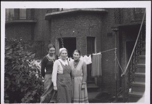 England. Elfiede Rappold, Emma Geisselhard. Our beloved "washing day". Deaconess Hankin is so glad, that we have only put 'decent' things on the line