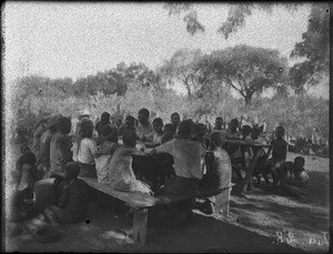 Mrs Laurent giving a lesson in Antioka, Mozambique, ca. 1916-1930