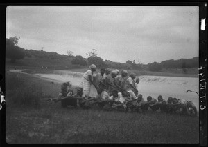 African boys and girls performing a show, Nwapulane, Mozambique, 1933