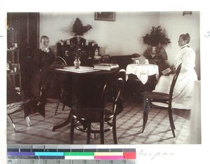 Johanne Sagbroen and Marie Totland in the hospital's living room, Andohalo, Antananarivo, Madagascar, ca.1894
