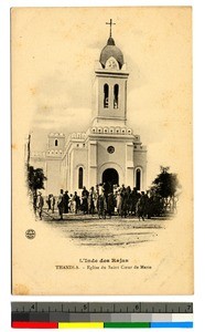 People going into a church, Thandla, India, ca.1920-1940