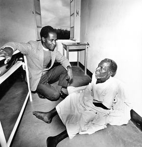 ELCT, Bukoba, Tanzania. Bishop Josiah Kibira visiting Izimbya Clinic, approx.1971. Rev. Josiah