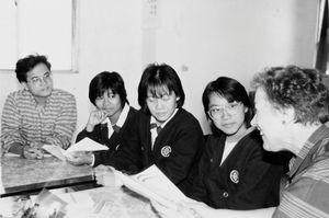 Taiwan Lutheran Church/TLC, Taipei Banchiao, 1988. DMS Missionary Birgit Norholdt with students