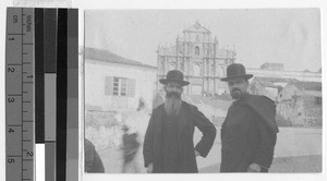 Two clergymen visiting the ruins of St. Paul's Cathedral, Macau, ca. 1910-1930