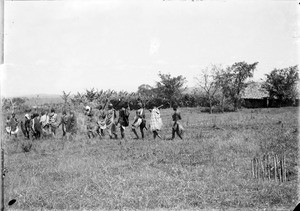 Machame warriors going to Arusha, Arusha, Tanzania, ca.1893-1920