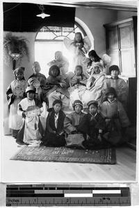 Group portrait of children in costume for Christmas play, Yeng You, Korea, 1937