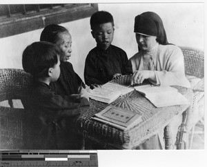 Students, young and old at Luoding, China, 1946