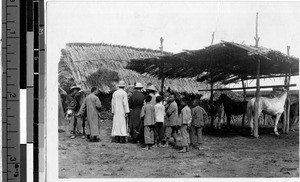 Fr. Jacques at livery stable, Fushun, China, 1935