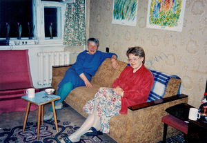 Anne Larsen and Grethe Kock in Ulan Bator in April 1995. Anne Larsen, secretary at the JCS Offi