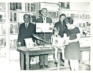 A lucky Family book Group customer wins a trip to London with BOAC. Reverend Harvey Staal congr