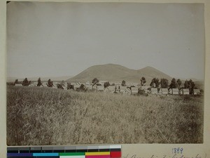 Ambohipiantrana, a home for leprous patients, including all houses and the church, Antsirabe, Madagascar, 1900-1902