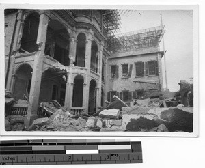 Damage to a building in Shantou, China, 1938