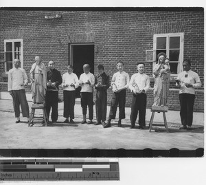 The wood carving staff at Fushun, China, 1935