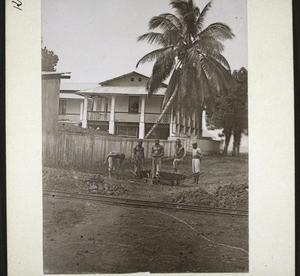 Prisoners building a road. The residence of the Government Doctor