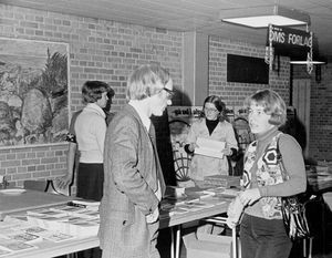 Landsstævne 1979 i København. Jørgen Nørgaard Pedersen samtaler med deltager