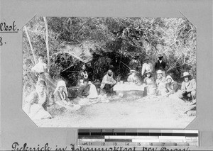 Group of people having a picnic, near Enon, South Africa, 1898