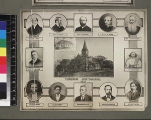 Montage print of Ambatonakanga church and personnel, ca. 1920