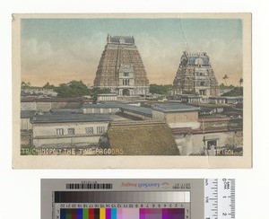 Postcard of two pagodas, Tiruchchirappalli, India, ca.1937