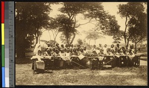 Sewing lessons at the misson school for girls, Lubumbashi, Congo, ca.1820-1940