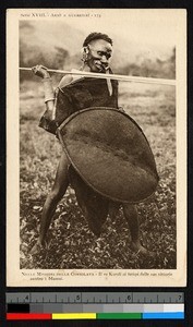 Man with spear and shield, Kenya, ca.1920-1940