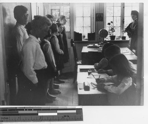 Sr. M. Cordula and her class at Dalian, China, 1939