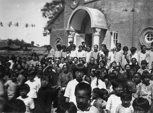 Inauguration of Port Arthur church September 16, 1934. The women and children attending the ina