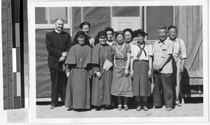 Group of parishoners at Japanese Relocation Camp, Manzanar, California, ca. 1944