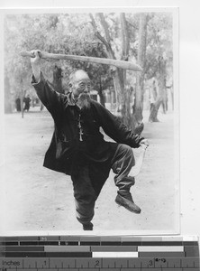 A demonstration by a shadow boxer at Beijing, China, 1946