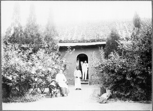 Missionary Rother and family at the mission house, Gonja, Tanzania, ca.1911-1914