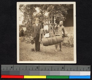 Missionary preparing for visit to countryside, Ningbo, China, ca.1925-1935