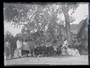 Open air meeting in the village, Bara, Madagascar, ca.1893