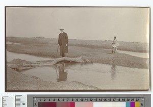 Rev. Kemp at Stream, Sialkot, Pakistan, ca.1910