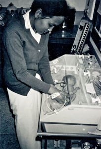 UMN Nepal. A 1450 grams baby in an incubator at United Mission Hospital Tansen, 1991