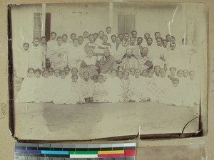 Abraham Ratsimiraho and Sigvardt Wetterstad together with a Malagasy group, Soavina, Madagascar, ca.1892