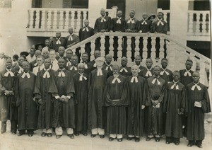 African reverends and french missionaries, in Cameroon