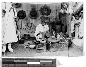 Korean man making traditional Korean hats, Korea, ca. 1920-1940