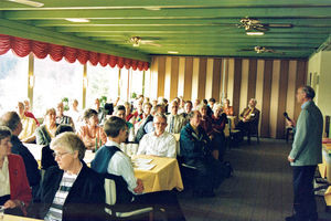 A Recycling Event at Lystruphave Boarding School, Bryrup. Finn Kirkegaard is talking about the