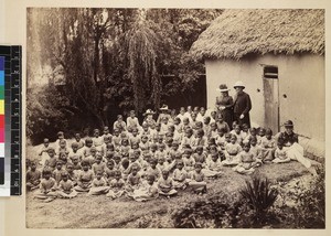 Norwegian missionary teachers and students of girls' school, Madagascar, ca. 1892