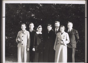 Ausreisende Geschwister, Febr. 1938: Miss. Gengenbach u. Frau, Schw. Schuler, Miss. Martin u. Frau, Miss. Braun u. Frau