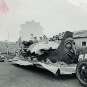 Centenary celebrations : Miss Caledonia (the parade queen) and her princesses riding on a float