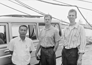 At the Seamen's Mission in Manila, the Philippines. Rev. Segundo Big-asan with the Volunteers J