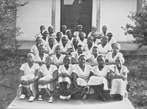 Ndolage Nursing School, Kagera Region, Tanganyika (from 1964 Tanzania). Nursing students by the