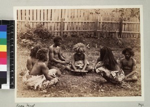 Portrait of Fijian men preparing Kava, ca.1890